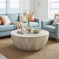 thumbnail image 2 of Simpli Home Elmbrook 34 inch Wide Solid Mango Wood Drum Coffee Table, Weathered White, 2 of 7