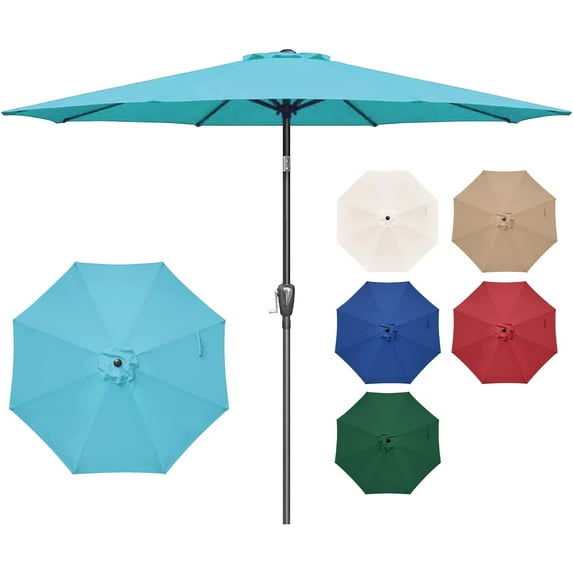 Bianlte 9ft Patio Umbrella Outdoor Table Market Umbrella with Push Button Tilt/Crank,8 Sturdy Ribs for Garden,Deck,Backyard,Pool,Turquoise