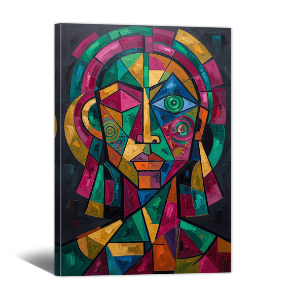 Non-Figurative Geometric Canvas Wall Art Abstract Indian Face Picture Print, Modern Artwork Color Drawing Boho Painting for Living Room Bedroom Home Office Decor