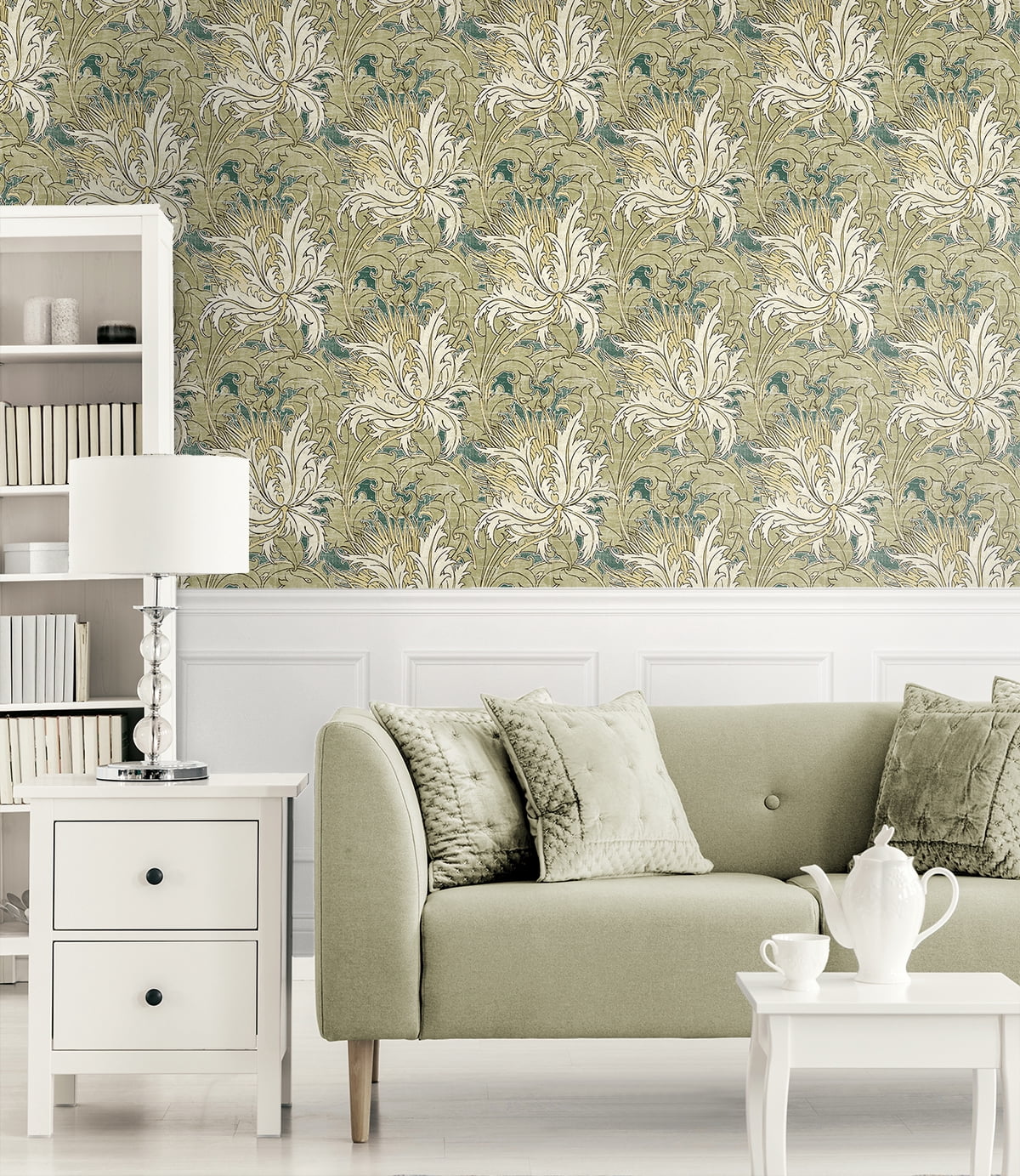 NextWall Juniper & Parchment Floral Folly Peel and Stick Wallpaper