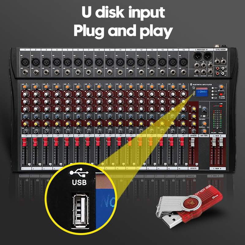 6/8/12 Channels Professional Studio Mixer bluetooth USB DJ Sound Mixing Console 48V Phantom Powers Monitor Amplifier ,Easy to Operate