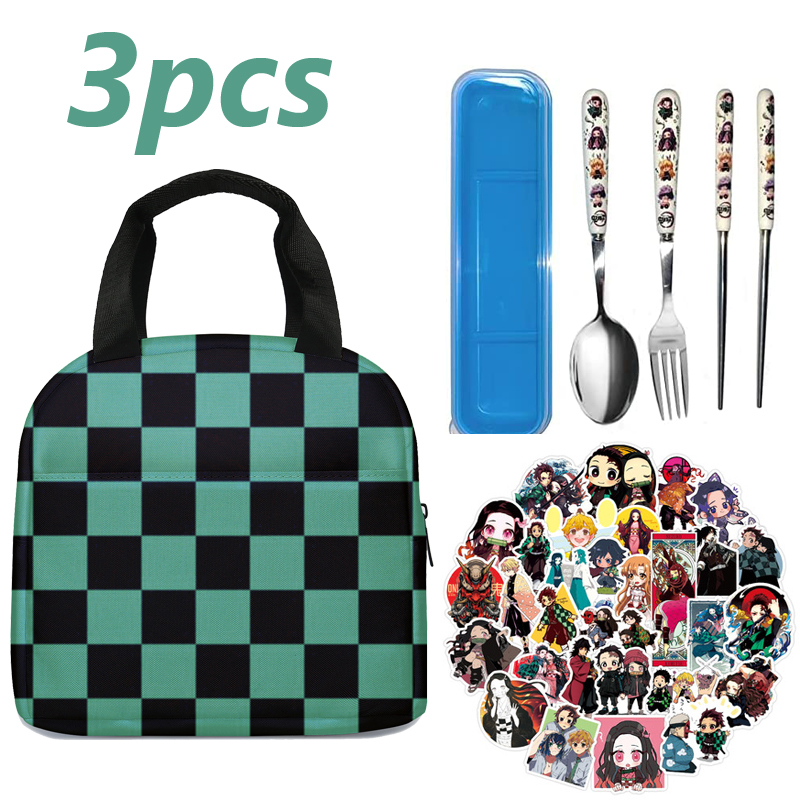 3PCS Demon Slayer Lunch Box Kamado Nezuko Lunch Bags lunchbox for boys