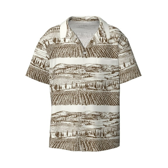 Naloa Vineyard Landscape 1 Men's Loose Fit Cuban Collar Short-Sleeve Shirt with Button-down and Chest Pocket for Everyday Wear Outings - Small