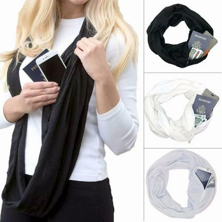 Additional Zippered Pockets - Women Infinity Zipper Pocket Scarf Convertible Journey Scarf with Pocket,Black