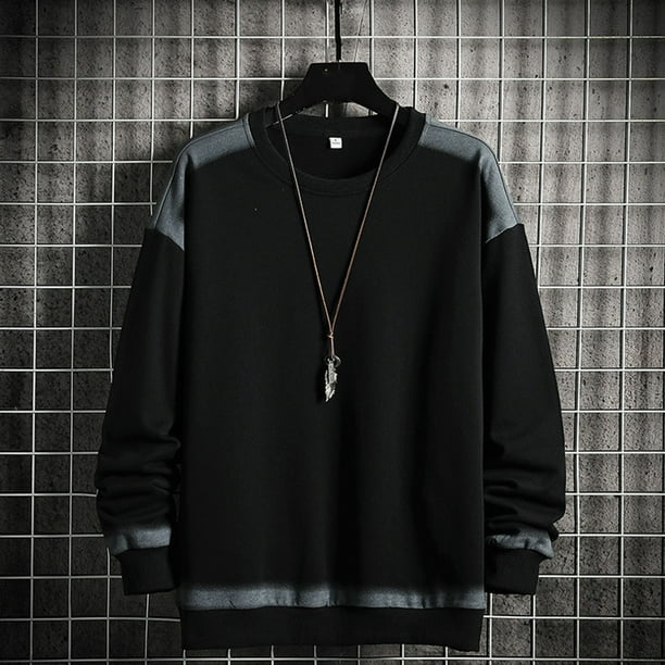 pstuiky camisas de manga larga para hombre, Sudadera con capucha y cuello redondo de manga larga con bloques de color para hombre camisetas de hombre xl