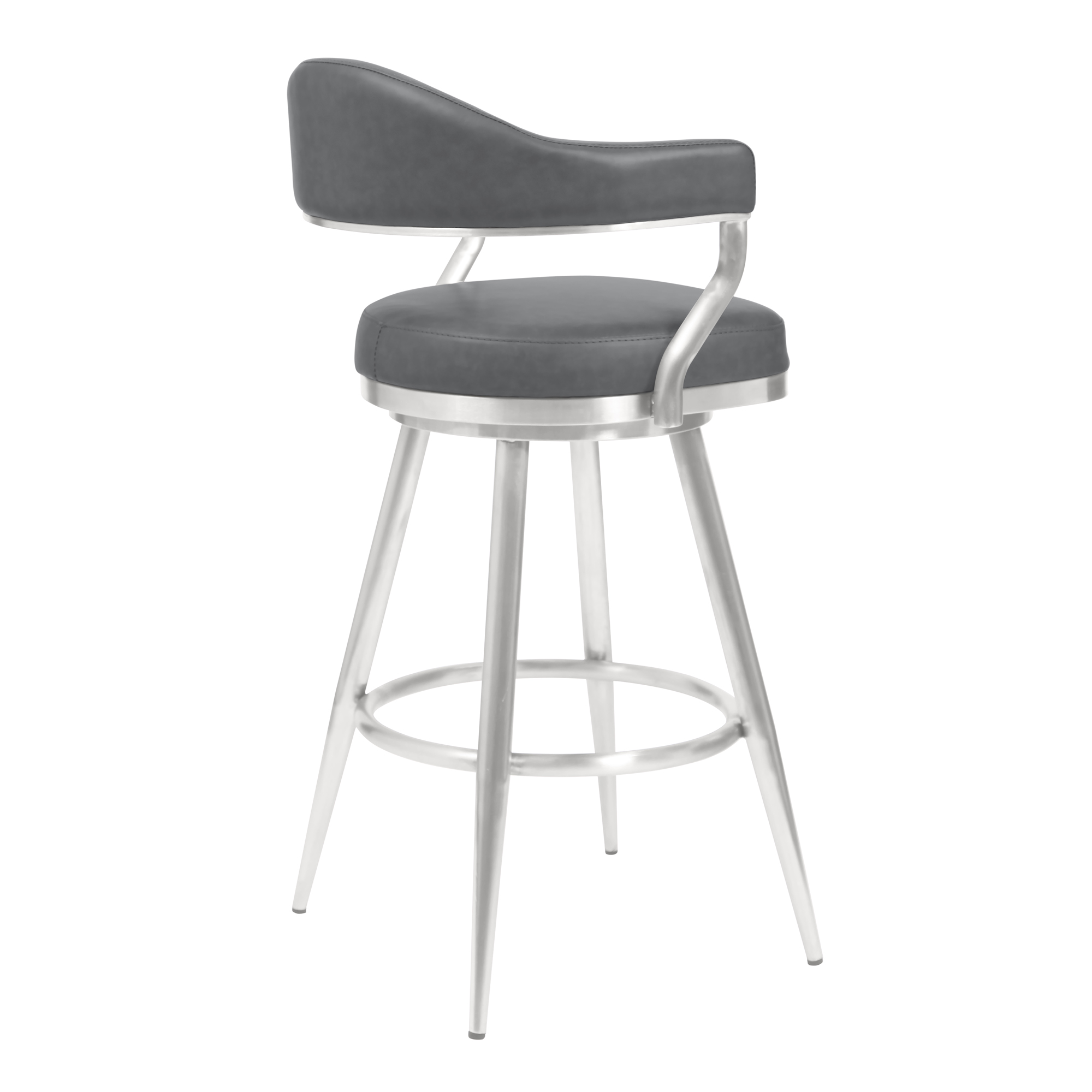 Armen Living Indoor Amador 26" Counter Height Barstool in Brushed Stainless Steel and Vintage Gray Faux Leather