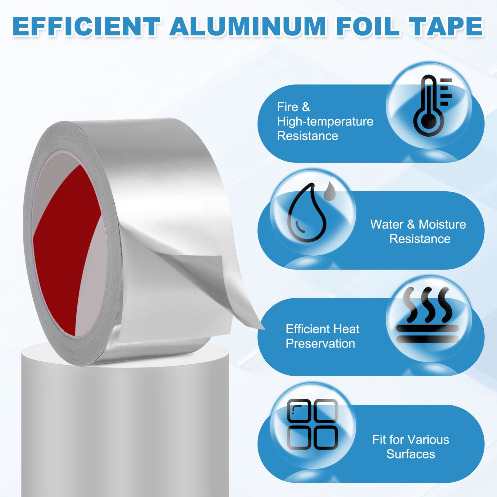 Uxcell 1 Pack Aluminum Foil Tape, 66 Ft x2inx3.5mil Heavy Duty HVAC Tape Metal Duct Tapes Heat Resistant Tape Insulation Tapes with Gloves for Air Ductwork, Dryer Vent, HVAC Sealing