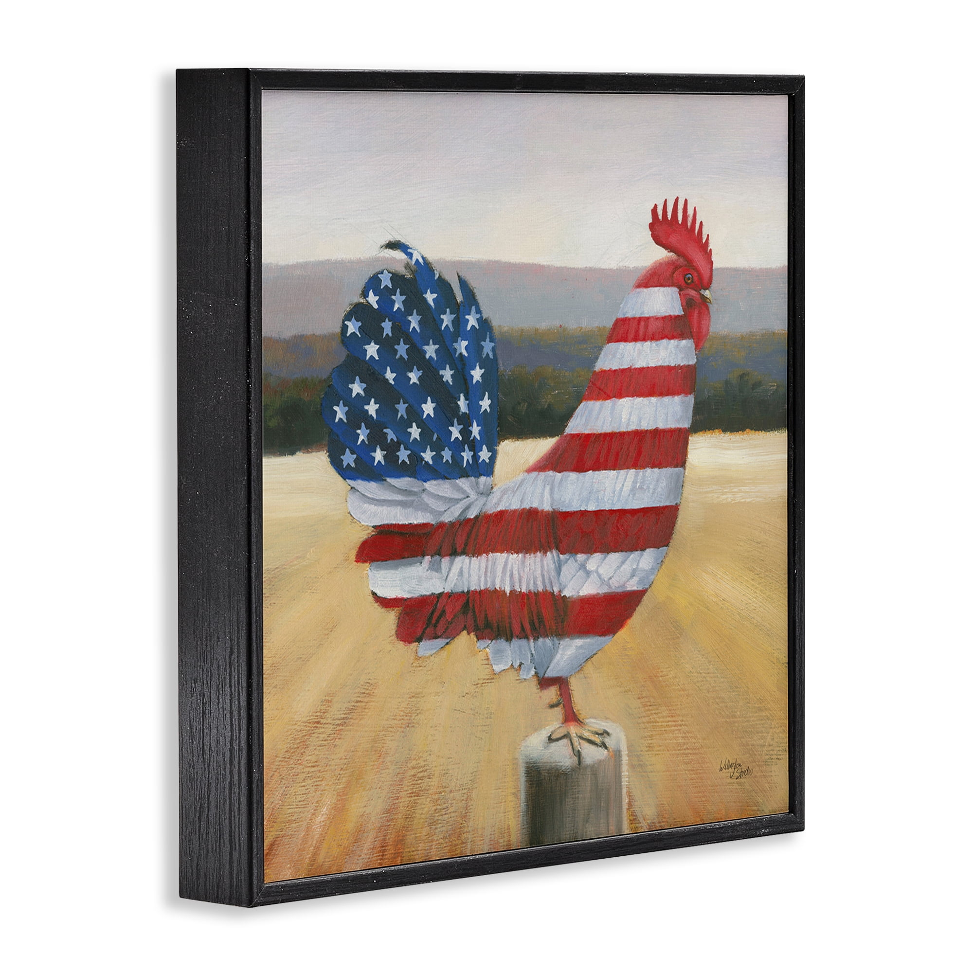 Stupell Industries American Flag Rooster Animals & Insects Painting Black Framed Art Print Wall Art, 24 x 24