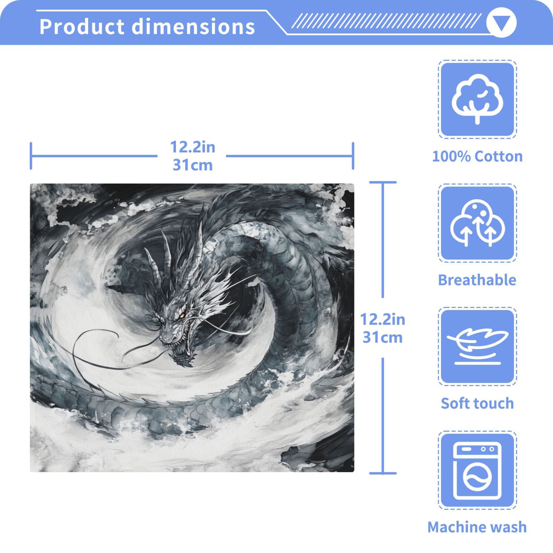 Gray Dragon 100% Cotton Face Towel 12x12in Soft Absorbent Washcloth Durable Printed Hand Towels for Bathroom Travel 6 Pcs