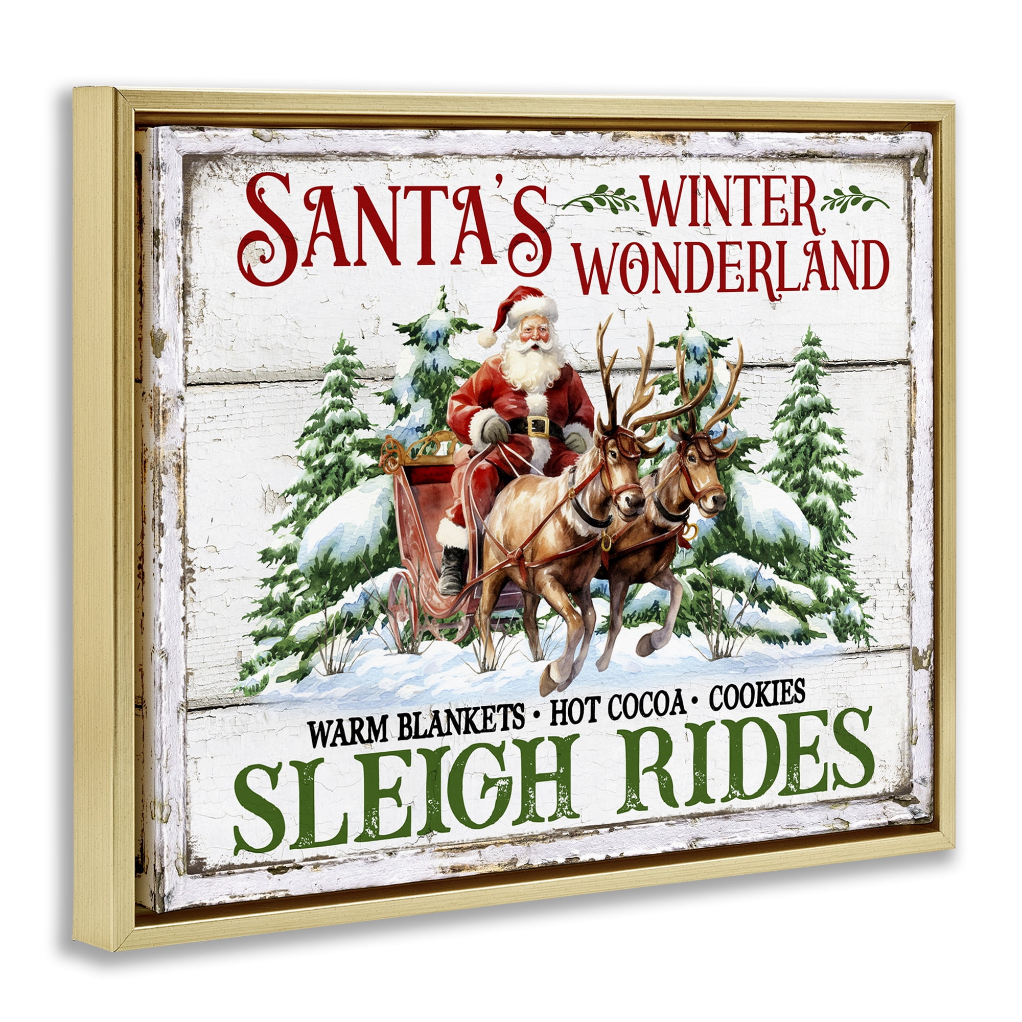 Stupell Industries Winter Wonderland Sleigh Rides Holiday Painting Gold Floater Framed Canvas Art Prints Wall Art, 31 x 25
