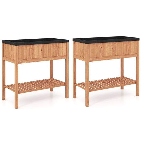 Gymax 2PCS Wooden Raised Garden Bed w/ Legs Liner Storage Shelf Large Planter Box