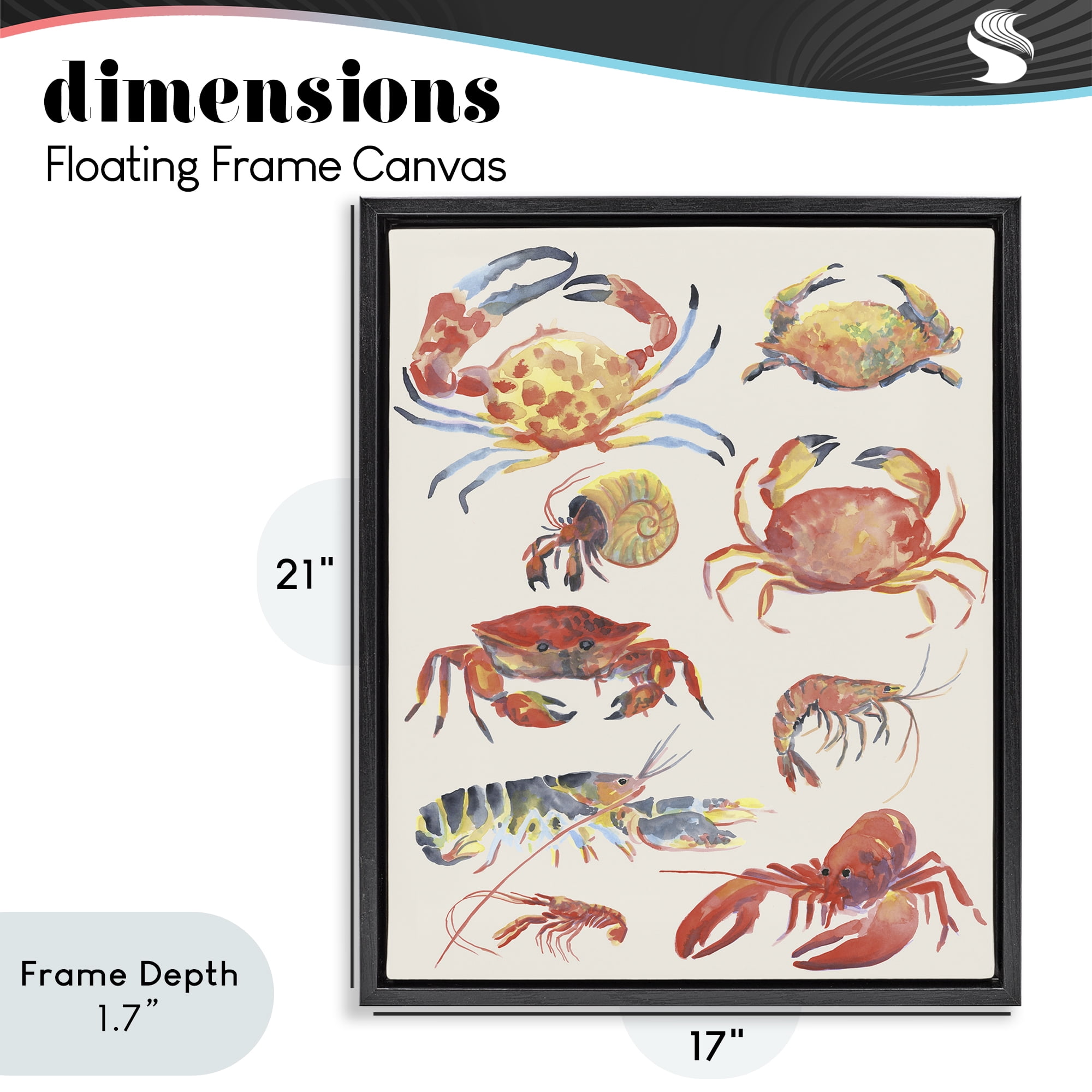 Stupell Industries Nautical Crustacean Collection Black Framed Floater Canvas Wall Art, design by June Erica Vess