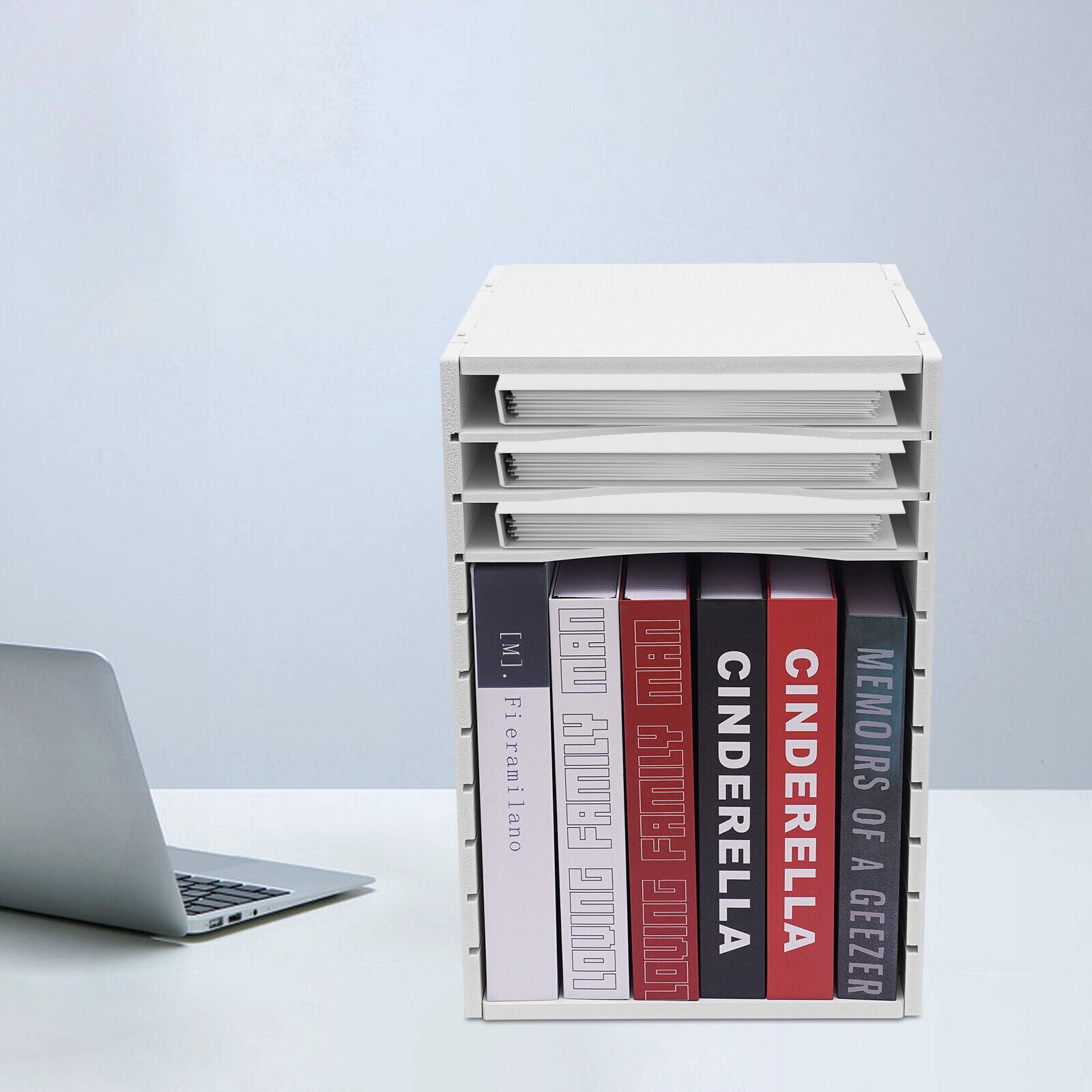 White Desktop Magazine Holder Desk File Organizer 11 Compartments