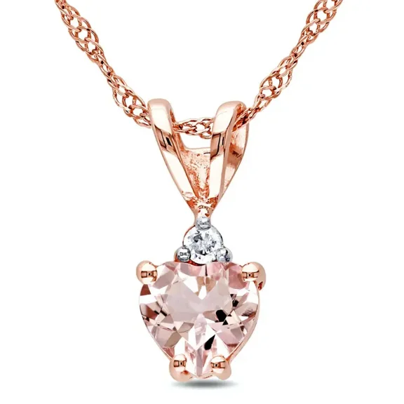 10K Rose Gold Plated 1/2CT Heart Shape Simulated Morganite Pendant Necklace with Free Chain, Romantic Jewelry Gift for Women