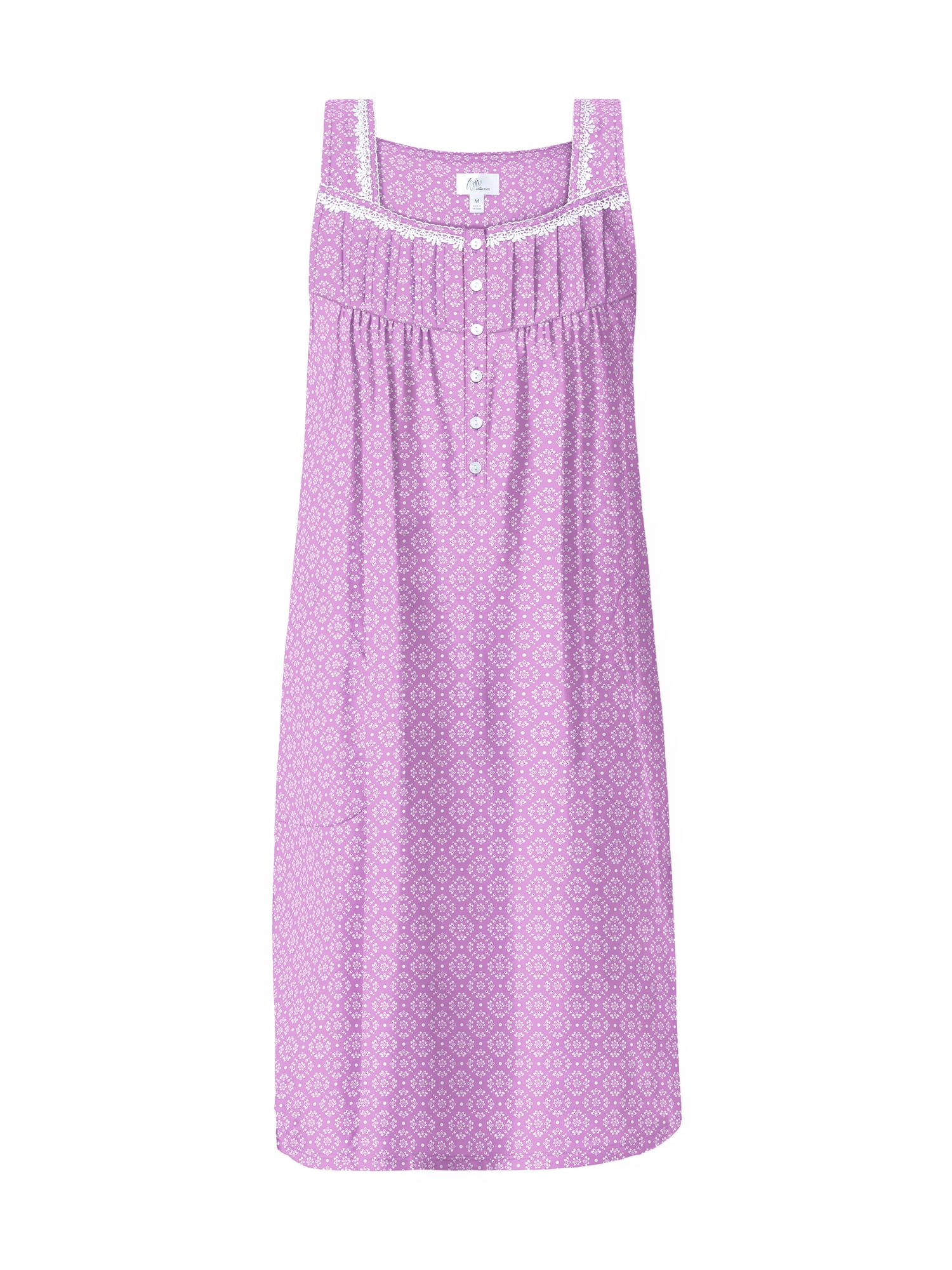 Aria Women's 100% Cotton Sleeveless 40" Nightgown, Sizes XS-5X