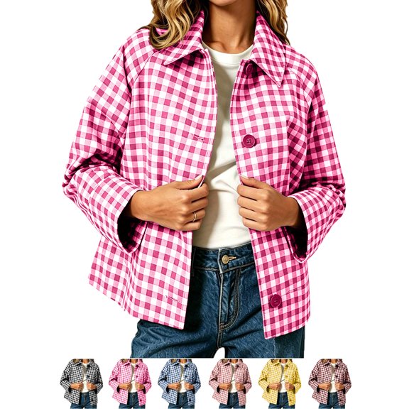 Plaid Jackets for Women Winter Long Sleeve Button Front Checkered Casual Outerwear for Spring Fall Winter