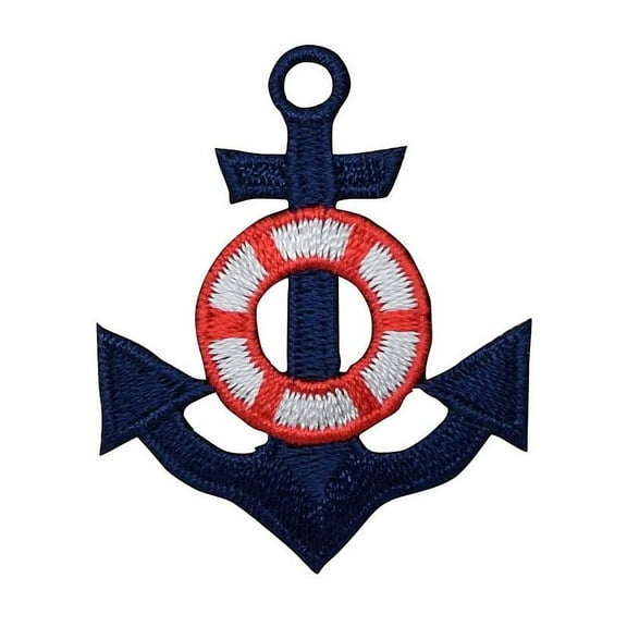 Nautical - Navy Blue Anchor - Red/White Life Preserver - Iron on Applique/ Embroidered Patch