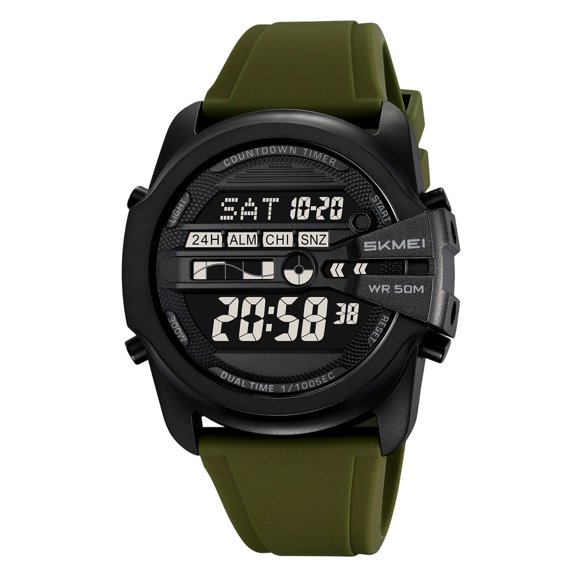 Avdolw 50m Waterproof Outdoor Sports Digital Watch, luminous alarm timing silicone strap unisex shockproof fitness daily wristwatch,Army Green