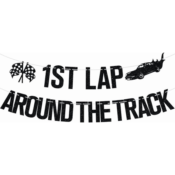 1st Lap Around the Track Banner for Boy Girl, Racing Car Theme Birthday Bunting Sign for One Year Old, First Birthday Party Decorations Supplies