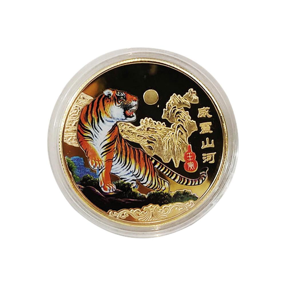 Chinese Coins Challenge Coin Year of The Tiger Gold Silver Twelve Zodiac Tiger Double Sided Coin Tiger Coins Year of The Tiger Collectibles for Kids Dtt 