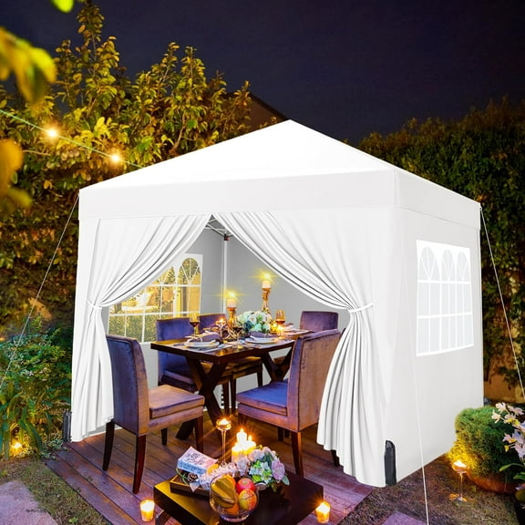 8x8   Canopy with 4 Removable Sidewalls, Waterproof Outdoor Tent, Beach  Shelter, White