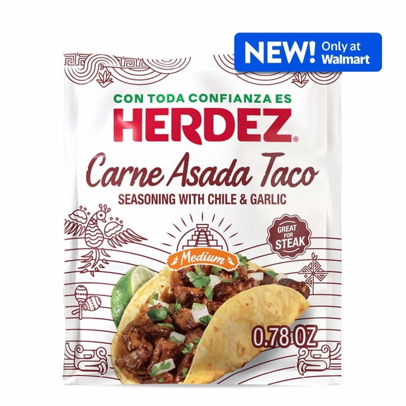 HERDEZ Carne Asado Taco Seasoning Medium, Taco Seasoning with Chile & Garlic, 0.78oz Packet