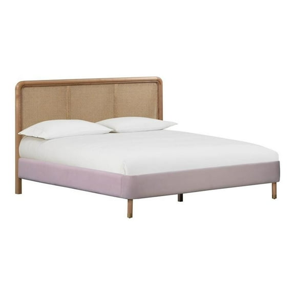 Pemberly Row 50"H Transitional Velvet Upholstered King Bed in Blush Pink