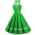 thumbnail image 2 of KONBECA Women's Vintage 1950s Retro Sleeveless Dress, Hatler Solid Banquet Dresses, Autumn Casual Tunic Swing Shirt Dress, Halloween Party Dress Elegant Midi Evening Dresses Green XXL, 2 of 7
