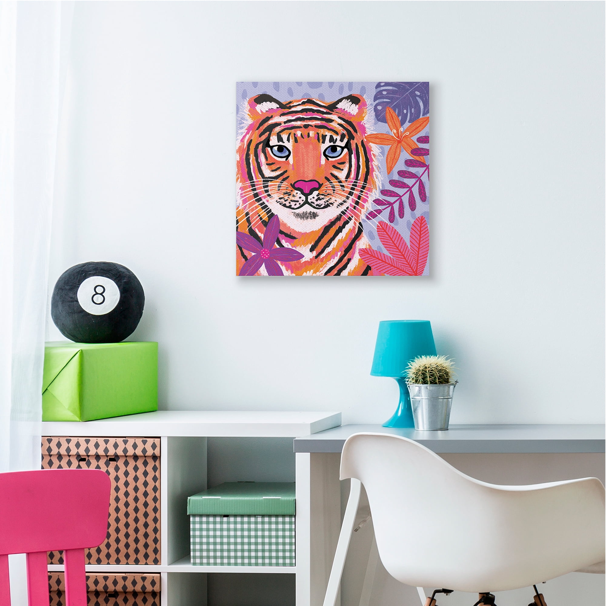 Stupell Industries Playful Jungle Tiger Portrait Pink Purple Florals Canvas Wall Art, 24 x 24, Design by Hannah Steele