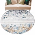 thumbnail image 2 of Coastal Marine Life Round Living Room Rugs 5 ft, Beige Starfish Blue Plant Leaves Grey Wood Washable Area Rug with Non-Slip Sturdy Edge Binding Round Carpet for Entryway Kitchen Bedroom Bathroom, 2 of 9