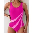 thumbnail image 4 of Contrast Color One-piece Swimsuit, Round Neck Tummy Control High Cut Competitive Bathing Suits, Women's Swimwear & Clothing, 4 of 5