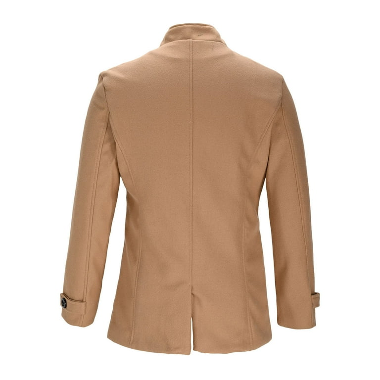 Mens Classic Pea Coat Notched Collar Double Breasted Slim Fit