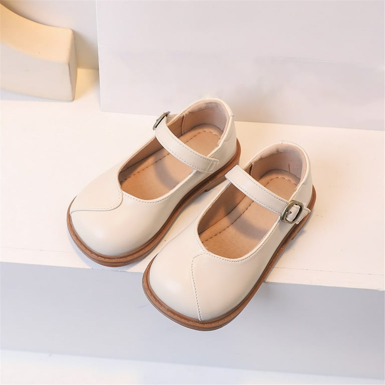 Fauean Girls Dress Shoes Wedding Party Soft Sole Buckle Shoes Comfortable Daily Wear Beige Size 36