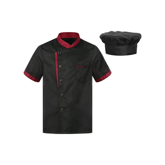 Lejafay Unisex Chef Jacket With Hat Outfits Cooker Cap Hotel Kitchen Uniform Restaurant Cooker Black 3XL
