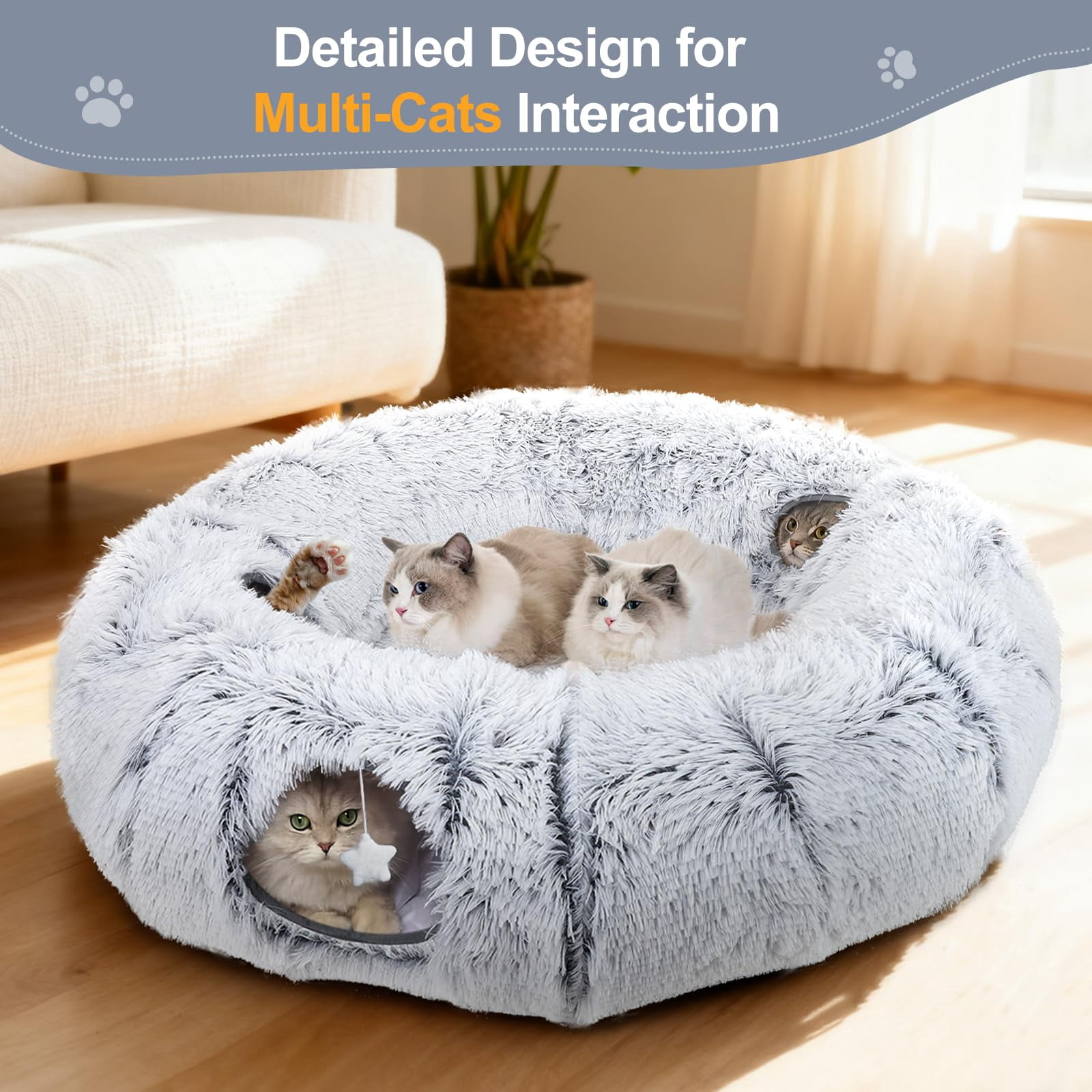 Cat Tunnel Bed For Indoor Cats  Xl Christmas Tree Skirts Washable Warm Soft Donut Multifunctional Interactive Playground Toys Felines Pet Decoration