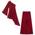 thumbnail image 3 of HULIJA 2PCS Praise Dance Dress Sets for Women Floral Lace Asymmetrical Dress with Wide-Leg Pants Burgundy M, 3 of 5