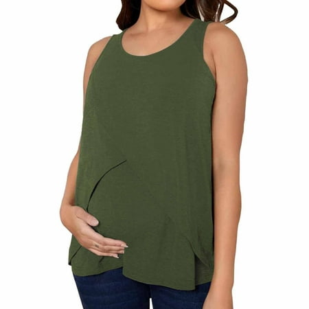 

Edvintorg Nursing Top Maternity Shirt For Womens Clearance Solid Color Round Neck Sleeveless Double Layer Soft Basic Top Breastfeeding T-Shirt Pregnancy Clothes