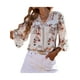 thumbnail image 5 of SAYOO Tops casuales para mujer, estampado floral, manga 3/4, cuello en V, ahuecado, patchwork, tops sueltos SAYOO casual, 5 of 7
