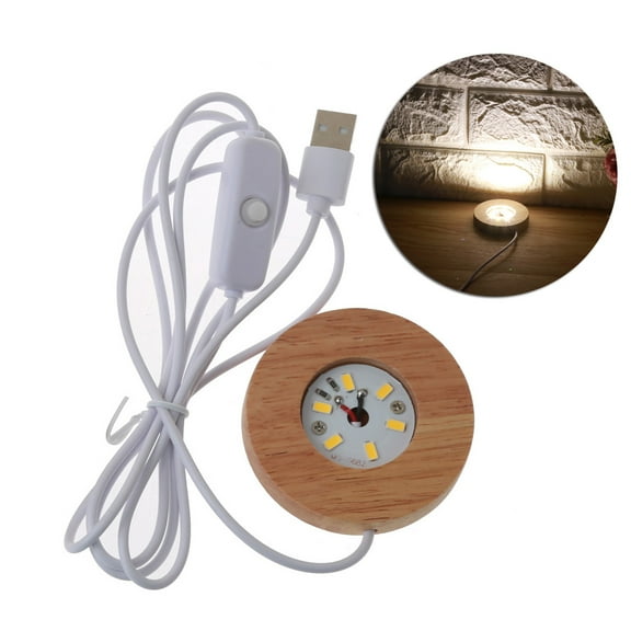 Zonest Round Wooden Base for Creative Crafts Solid Wood Luminous Base for 3D Crystal Ba