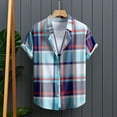 thumbnail image 1 of Weiqiqre T Shirts for Men Color Block Striped Print Short Sleeve Button Up Casual Shirt, 1 of 7