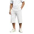 thumbnail image 2 of QSXADF Men's Capris Elastic Waist Drawstring Shorts Summer Shorts Over Knee Length Solid Drawstring Pocket Breathable Capris Men's Casual Trousers, 2 of 6