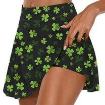 Tnhcen Women's Saint Patrick's Day Tennis Skirt High Waist 4 Way Stretch Built - in Shorts Running Skirt Yoga Skirt Moisture Wicking Athletic Skirt for Sports Workout Green Shamrock Print