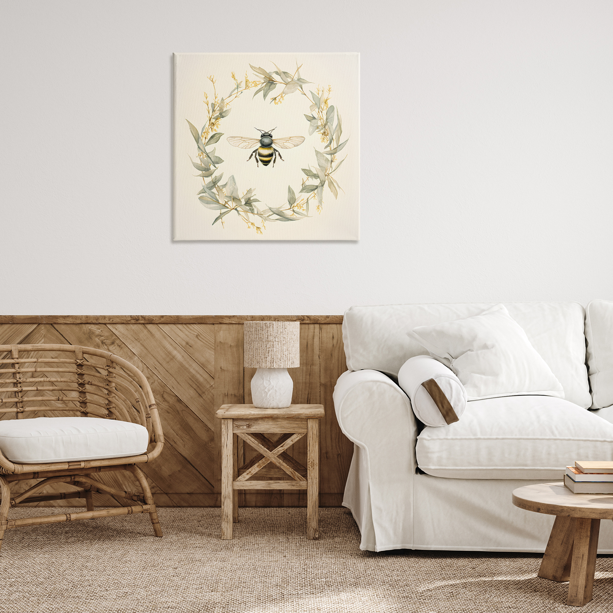 Stupell Industries Soft Bee Wreath Animals & Insects Painting Gallery Wrapped Canvas Art Print Wall Art, 30 x 30