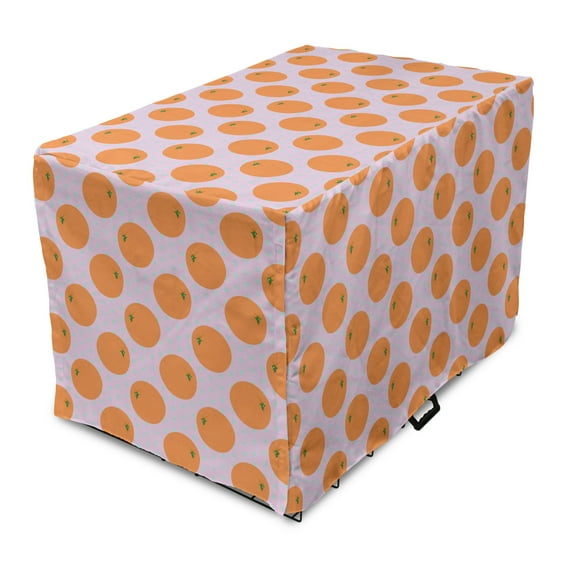 Orange Dog Crate Cover, Cartoon Citrus Fruit on Polka Dots Pattern, Easy to Use Pet Kennel Cover Small Dogs Puppies Kittens, 7 Sizes, Pale Pink Apricot, by Ambesonne