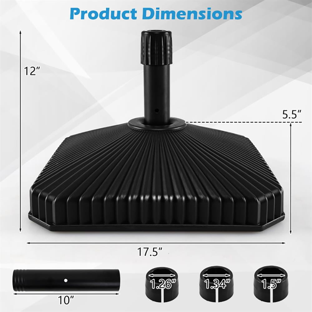 Topcobe Fillable Umbrella Base with Shell Texture and 3 Coupler Sizes, Outdoor Umbrella Bases for Patio Backyard Garden Pool Deck-Black