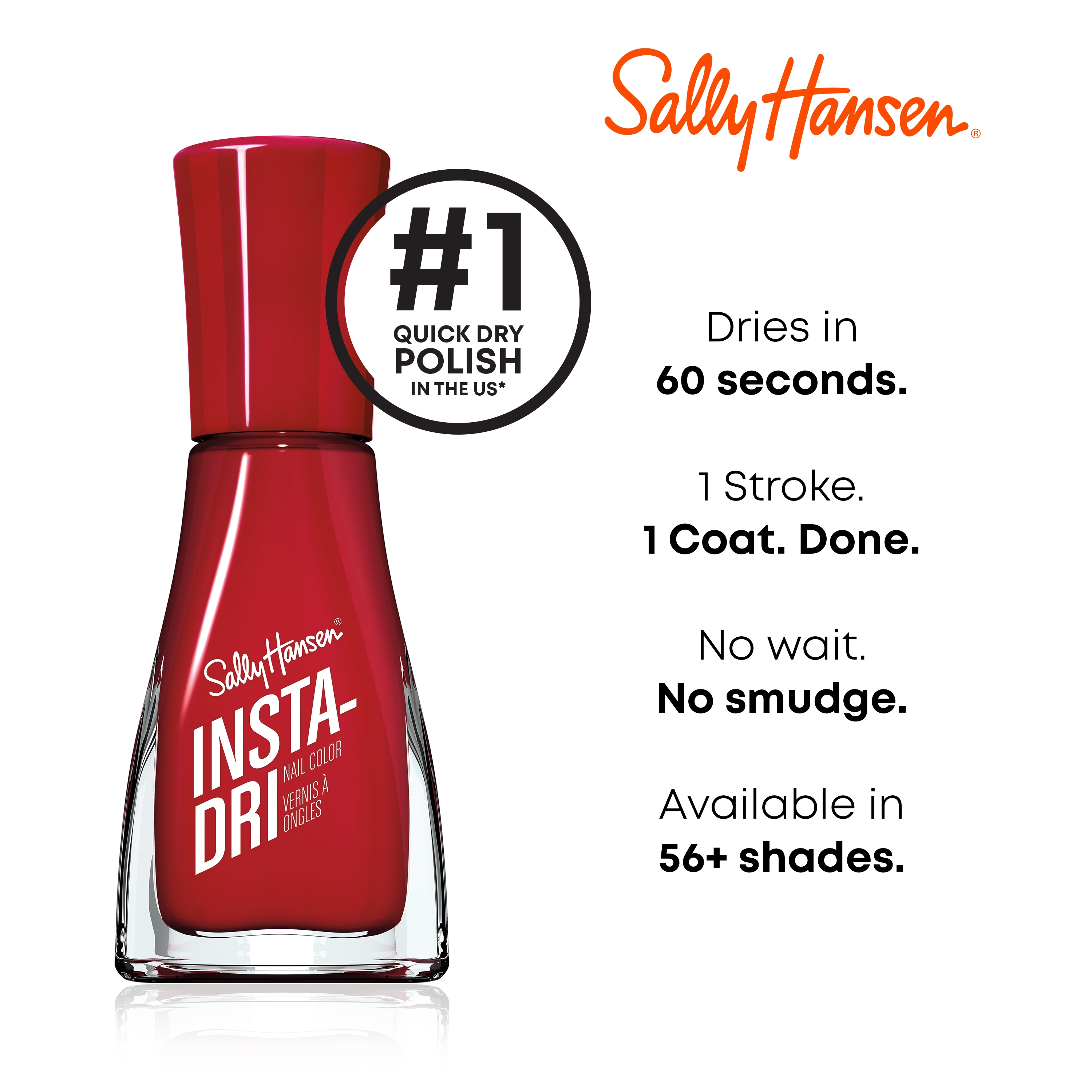 Sally Hansen Insta-Dri Nail Color, Pumped Up Pink, 3-in-1 Formula, Color Nail Polish, 0.31 Oz, Quick Dry Nail Polish, Nail Polish, Top Coat Nails, Full Coverage Formula, One Stroke, One Coat - image 3 of 14