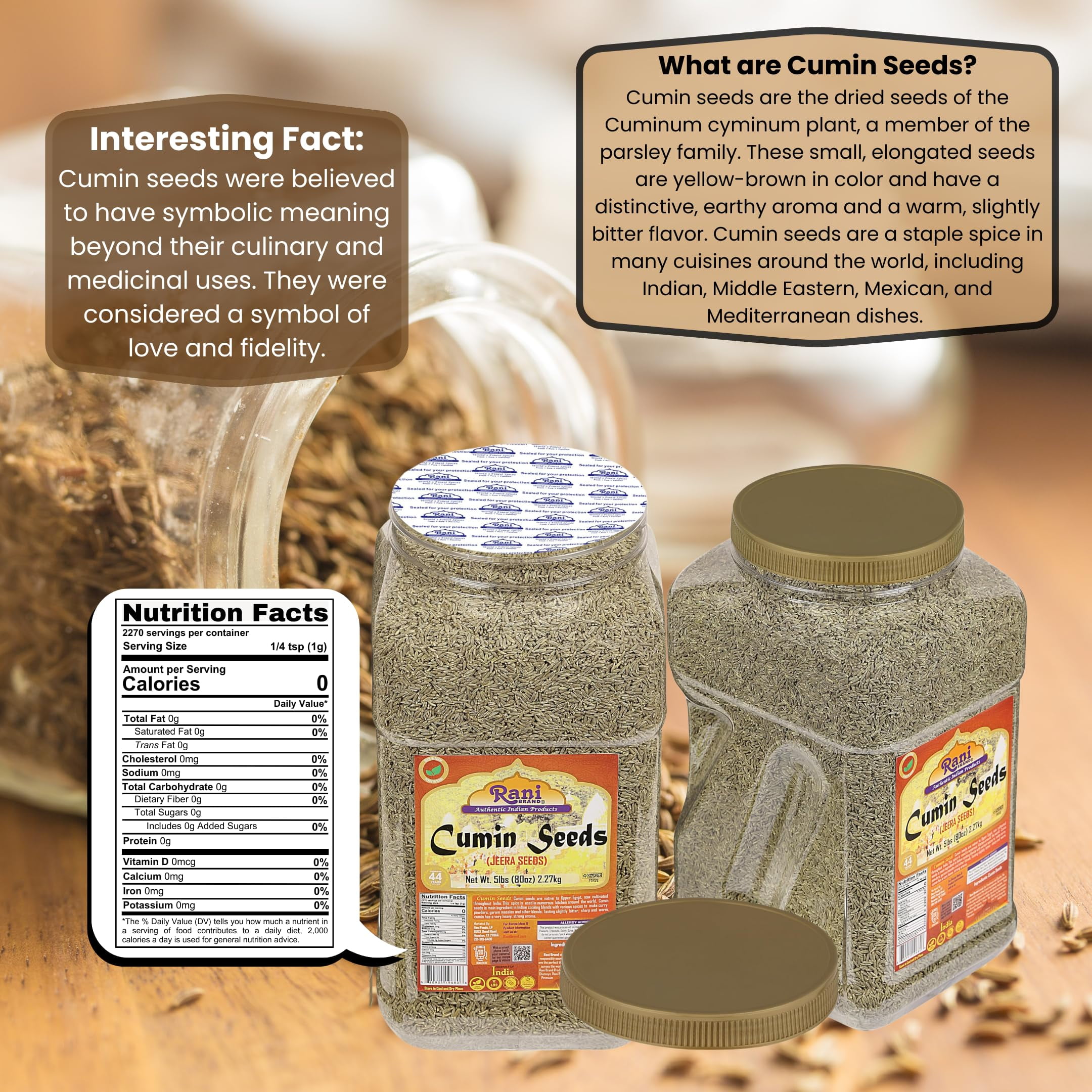 Rani Cumin Seeds Whole (Jeera) Spice 80oz (5lbs) 2.27kg Bulk PET Jar ~ All Natural | Gluten Friendly | NON-GMO | Vegan | Indian Origin