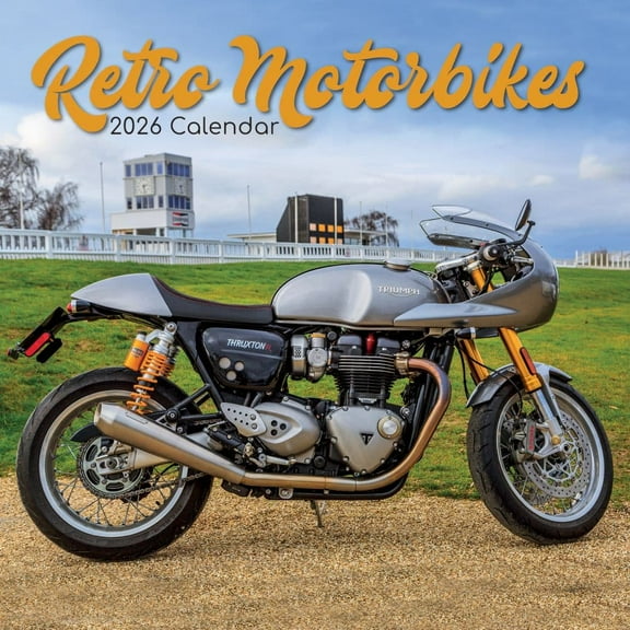 Gifted Stationery Co, Retro Motorbikes 2026 Wall Calendar, 12'' X 12'', 16-Month Calendar with Stapled Binding