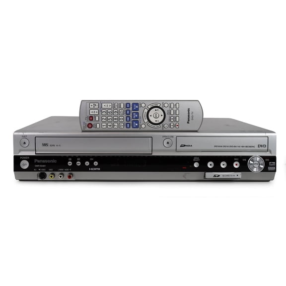 Restored Panasonic DMR-ES46V VHS / DVD Recorder Silver - w/ Original Remote, A/V Cables, & Manual (Refurbished)