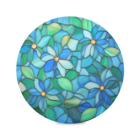 

WOBOGO Light Blue Green Glass Round Placemats Set of 4 Heat Resistant Washable Kitchen Table Decorations 15.4in